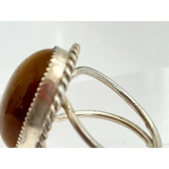 Honey Gold Natural Stone Rope Sterling Silver Unisex Cabochon Ring - sz 5.25 - Picture 10 of 10